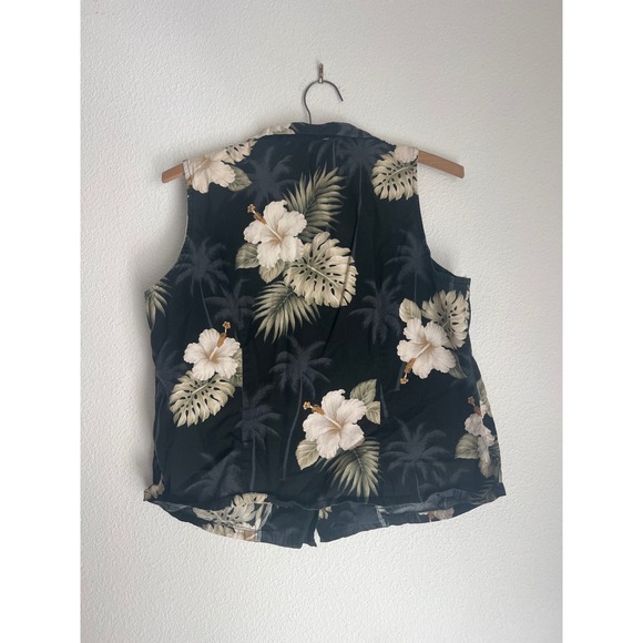 Pacific Legend Hawaiian Floral Palm‎ Tree Sleeveless Button Down Top - Picture 2 of 4